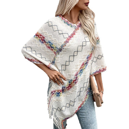 Pull oversize élégant pour femmes avec ourlet à franges et motif unique Chic und Stil