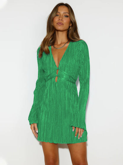 Robe plissée pour femmes avec décolleté en V et longues manches papillon Chic und Stil