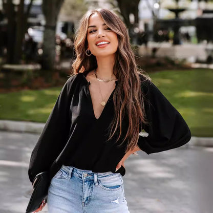 Chemisier pour femmes avec décolleté en V et manches amples Chic und Stil