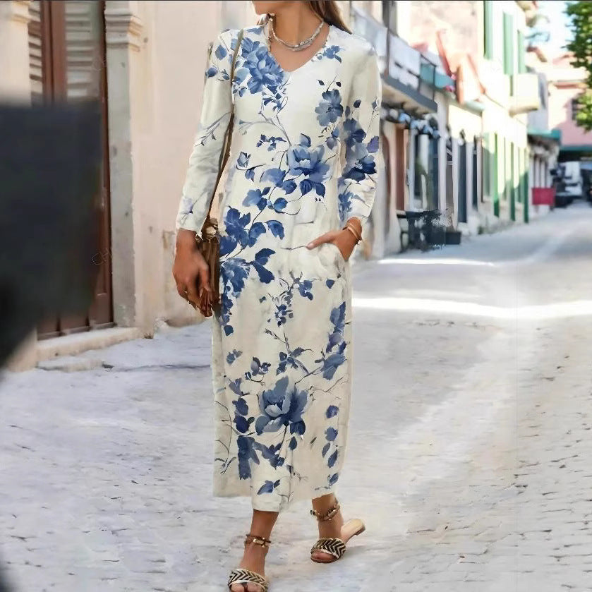 Robe maxi pour femmes avec motif floral vintage et poches pratiques Chic und Stil
