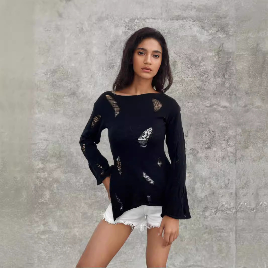 Pull en tricot décontracté pour femmes avec découpes tendance et coupe ample Chic und Stil