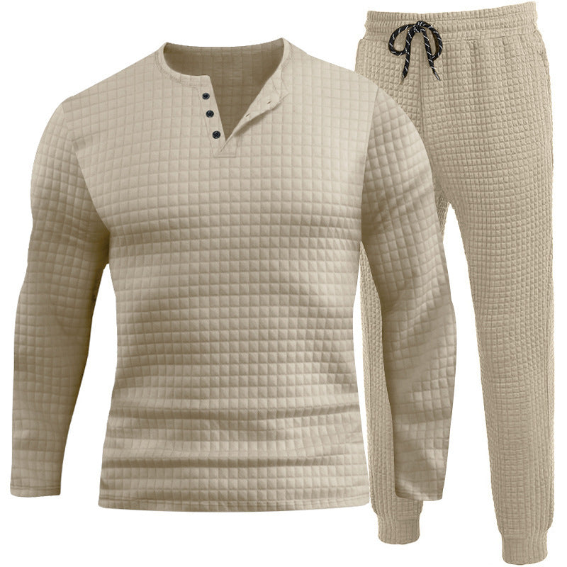 Three-piece set for men with textured long sleeve t-shirt and jogger pants Chic und Stil