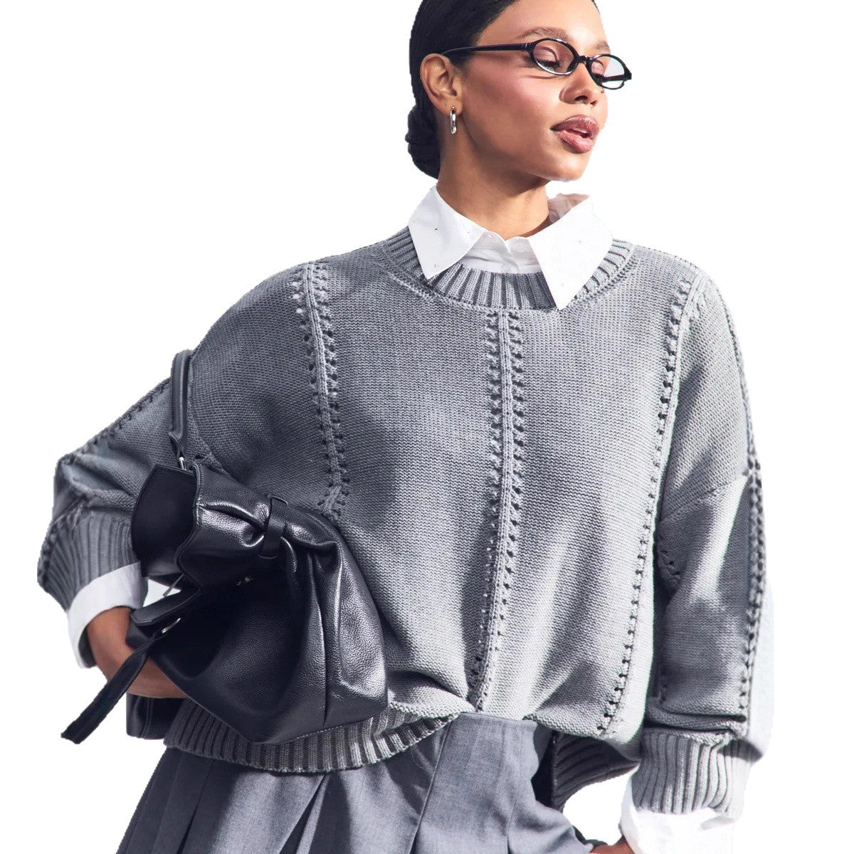 Pull en tricot décontracté pour femmes avec un design texturé et des épaules raglan Chic und Stil