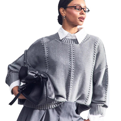 Pull en tricot décontracté pour femmes avec un design texturé et des épaules raglan Chic und Stil