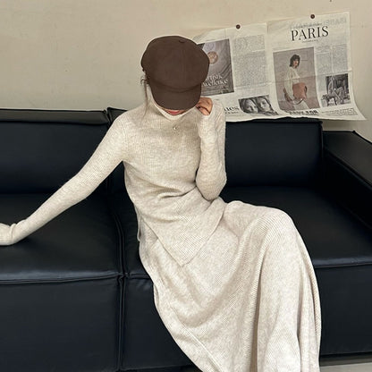 Robe en tricot élégante pour femmes avec col roulé étroit et coupe longue Chic und Stil