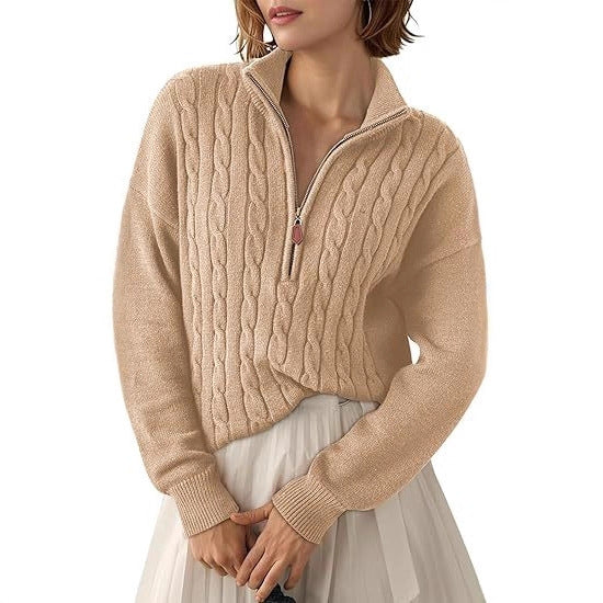Pull en grosse maille pour femmes avec col montant et demi-zip Chic und Stil
