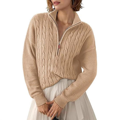 Pull en grosse maille pour femmes avec col montant et demi-zip Chic und Stil