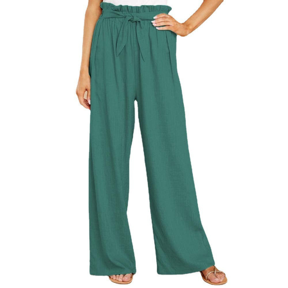 High-waisted linen pants for women with a tie belt Chic and Style