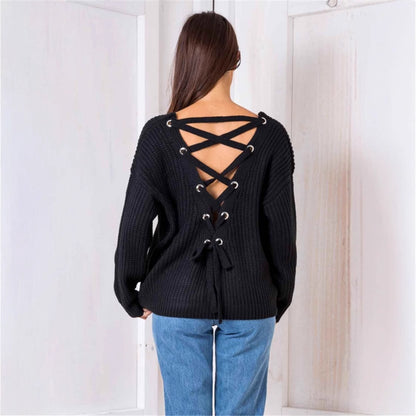 Pull femme en tricot avec décolleté décoratif au dos et lacet Chic und Stil