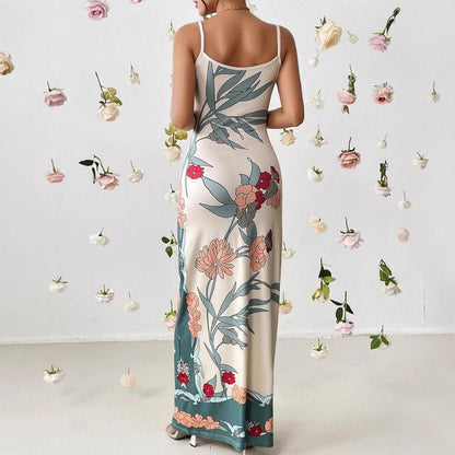 Robe maxi à bretelles spaghetti fleurs Chic und Stil
