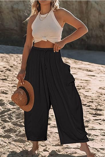 Casual loose linen pants for women with practical pockets and elastic waistband Chic und Stil