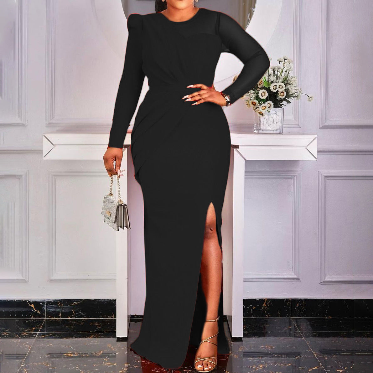 Dames Élégante Robe Maxi avec Décolleté Croisé et Fente Chic und Stil