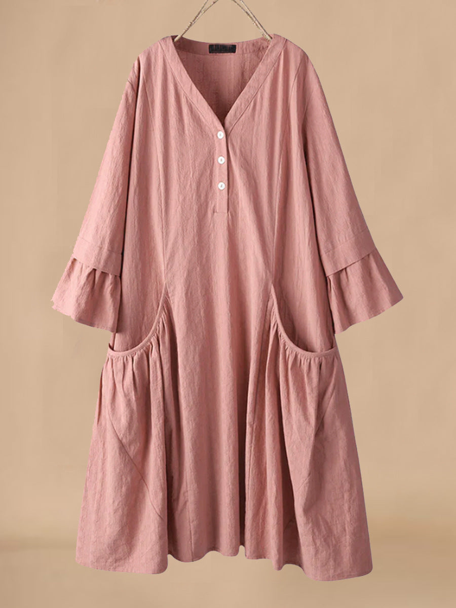Robe maxi décontractée pour femmes avec un design de bouton sophistiqué et des manches larges Chic und Stil
