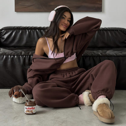 Chic and Style women's hoodie jacket and sweatpants set in crepe