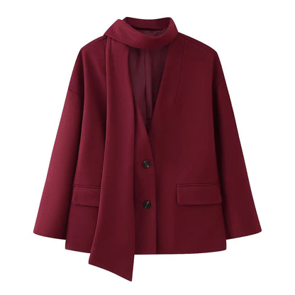 Elegant blazer jacket for women with removable scarf Chic and Style
