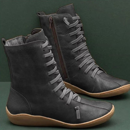 Bottes en cuir pour femmes à tige haute et lacets respirants Chic und Stil