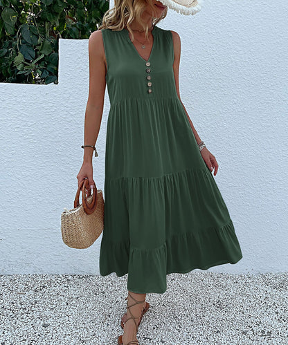Robe maxi sans manches à volants pour femmes avec détail bouton Chic und Stil