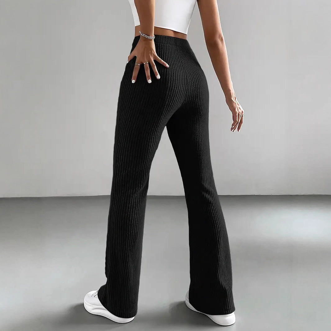 Women Elegant and Comfortable Ribbed High-Waisted Pants Chic and Style