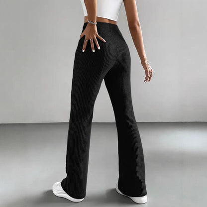 Women Elegant and Comfortable Ribbed High-Waisted Pants Chic and Style