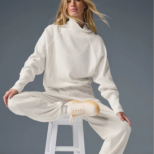 Dames Cozy Waffle Knit Sweater Set Chic und Stil