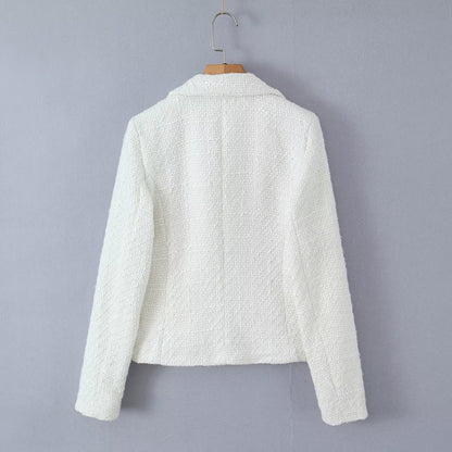 Dames élégante veste blazer croisée avec tissu texturé Chic und Stil