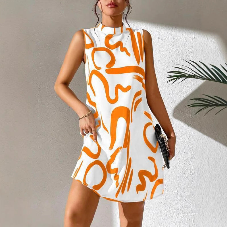 Robe mini A-lignes pour femmes avec motif graphique moderne et col montant Chic und Stil