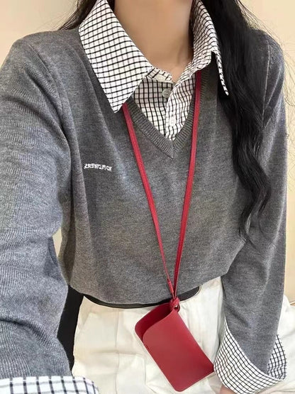 Pull V décontracté pour dames avec col chemise et design original Chic und Stil