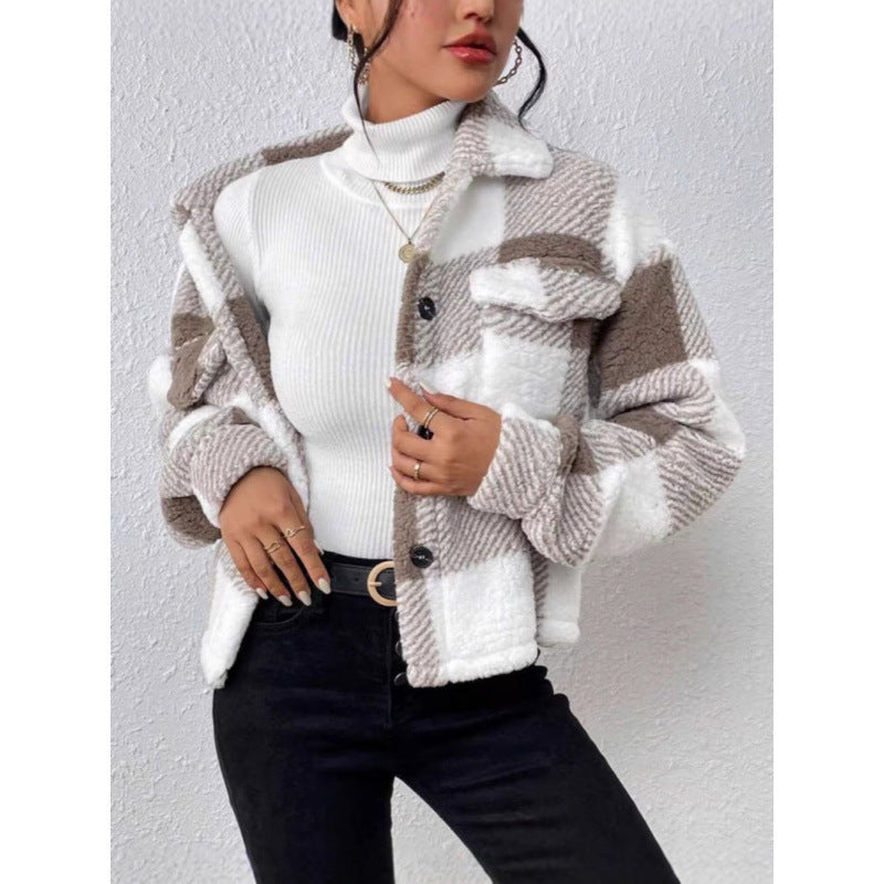 Fleece jacket for women with check pattern Chic und Stil
