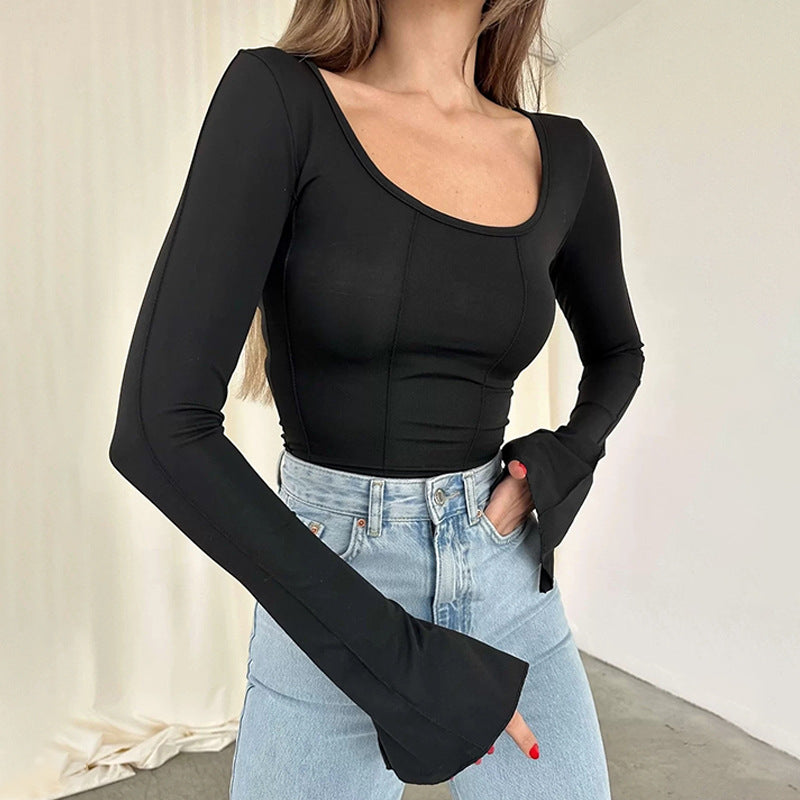 Chemisier à manches longues cropped pour femmes avec des manches en aile élégantes Chic und Stil