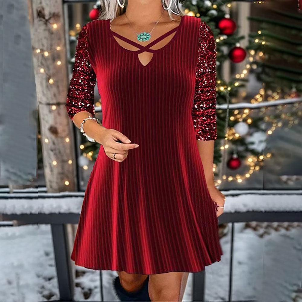 Robe A-line brillante pour femmes avec un design de décolleté unique Chic und Stil