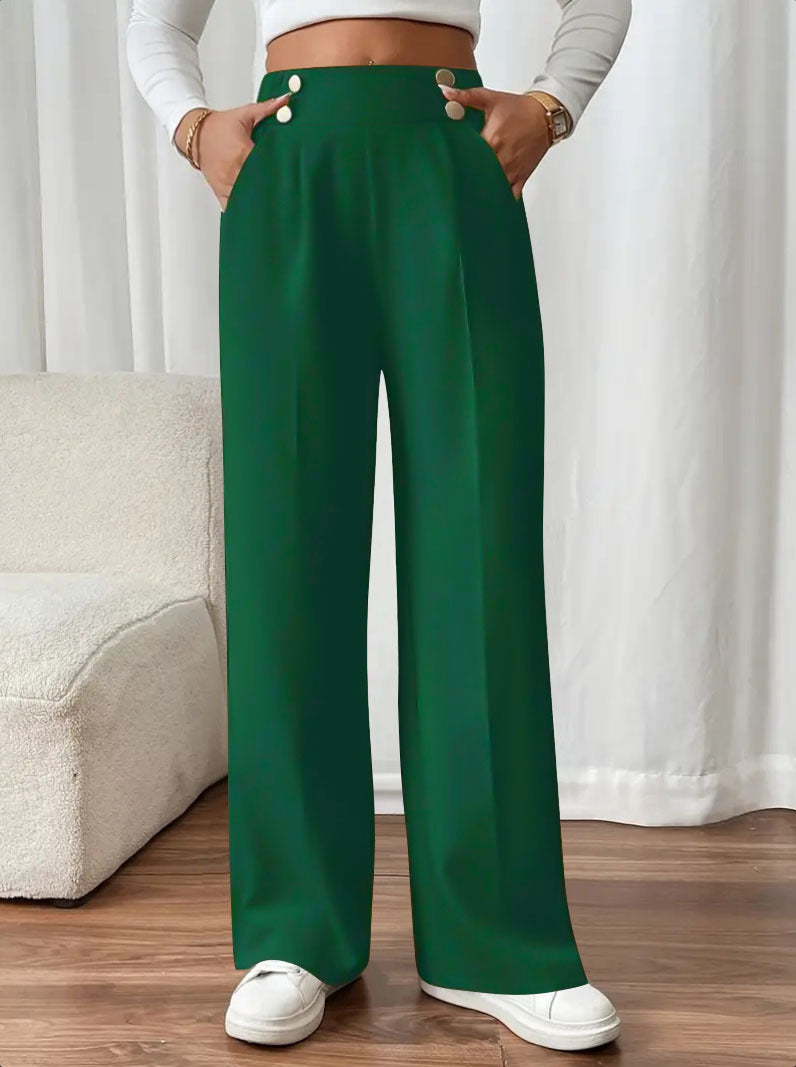 Ladies Elegant Wide Leg Pants with Decorative Button Details Chic and Style
