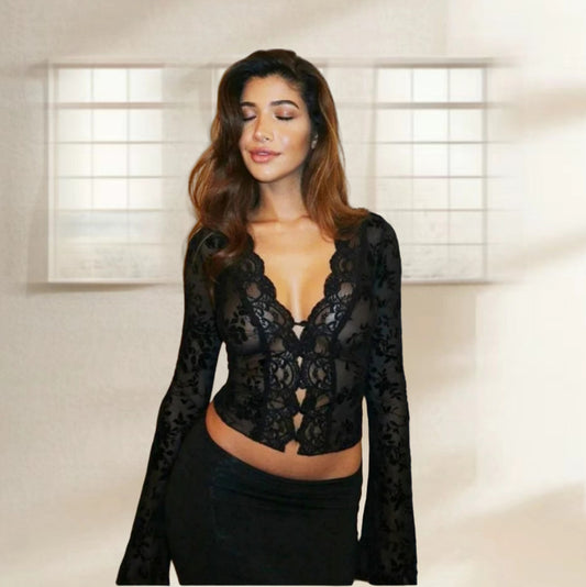 Blouse en dentelle pour femmes avec motif léopard et volants romantiques Chic und Stil