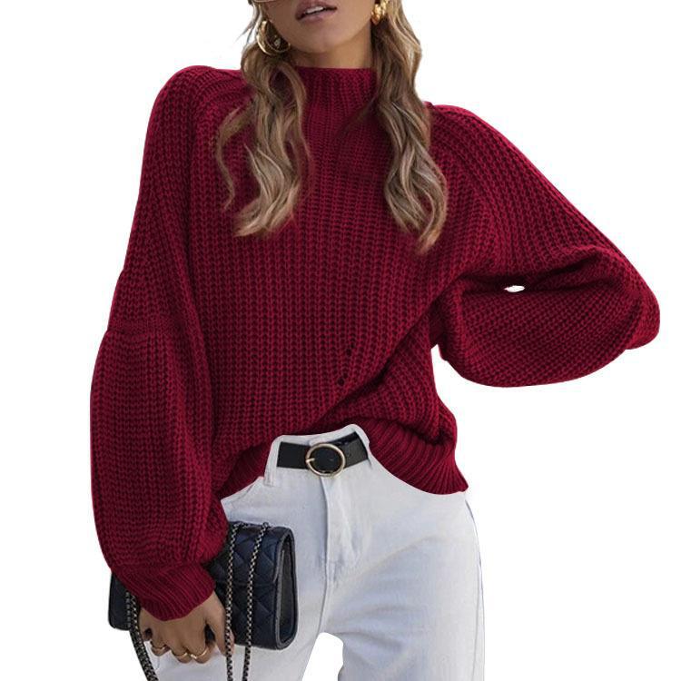 Pull en gros mailles pour femmes avec col haut et coupe ample Chic und Stil