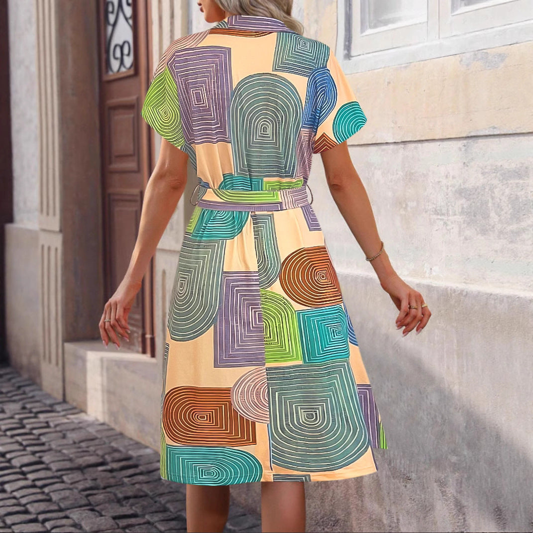 Robe sans manches pour femmes avec motif géométrique et ceinture à nouer Chic und Stil