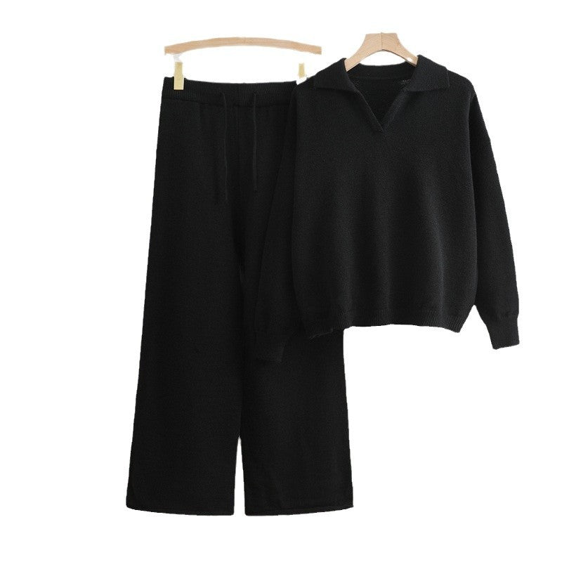 Comfortable knit loungewear set for women with a sweater and wide-leg pants Chic and Style