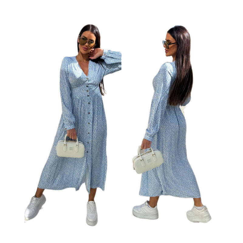 Robe maxi à boutons fleuris pour femmes Chic und Stil