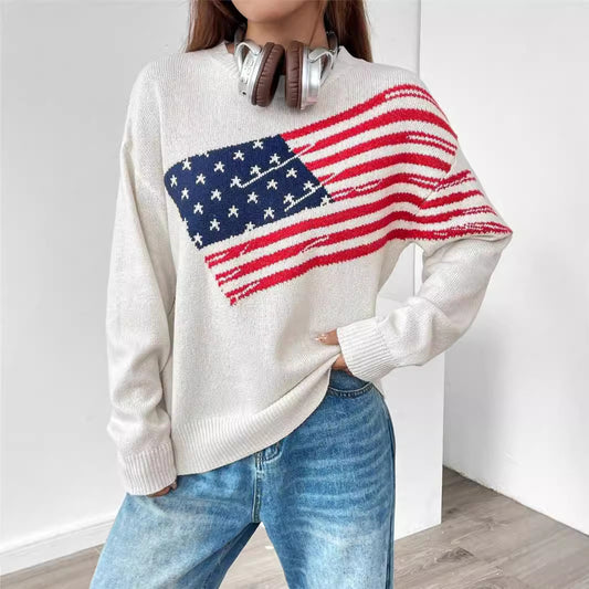 Pull en tricot pour femmes avec motif de drapeau et coupe décontractée Chic und Stil