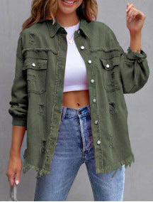 Ladies stylish overshirt jacket with fringed hem Chic and Style