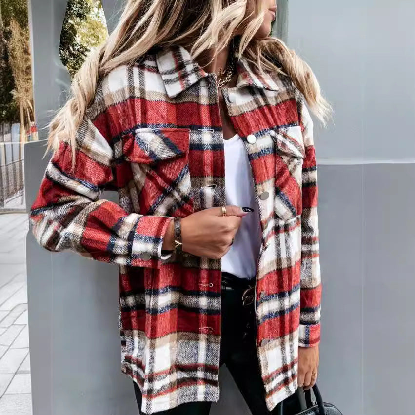 Veste à carreaux pour femmes en style oversize avec fermeture à bouton-pression Chic und Stil