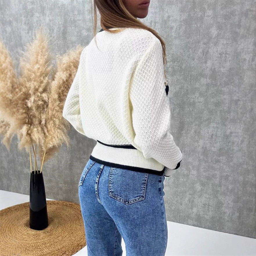 Dames Élégant cardigan en tricot avec des boutons en perles et des détails contrastés Chic und Stil