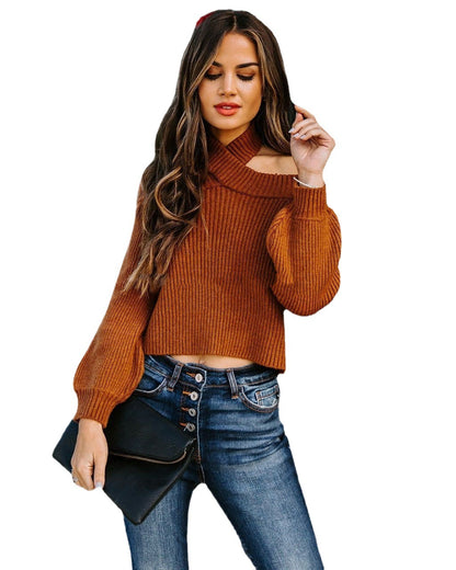 Pull-over court pour femmes avec col montant et texture côtelée Chic und Stil