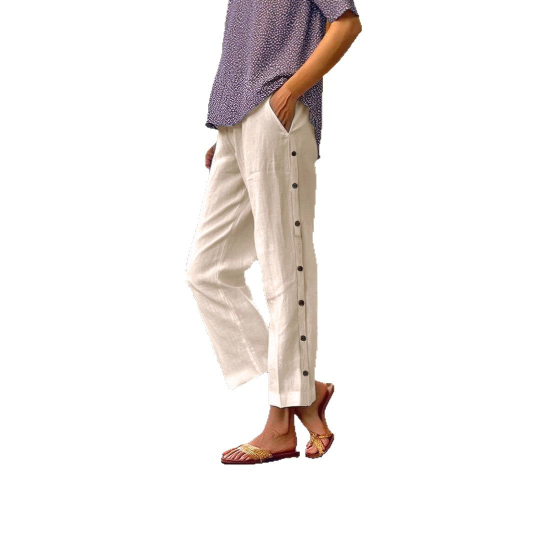 Women Lightweight and Breezy Summer Pants with Side Buttons Chic and Style