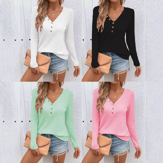 Pull femme stretch à col en V avec boutons Chic und Stil