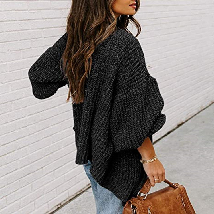 Pull en tricot oversize pour femmes avec des manches ballon et un design structuré Chic und Stil