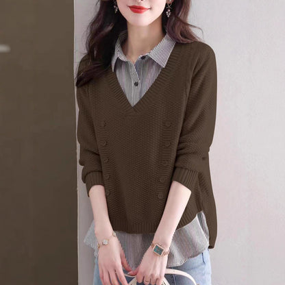 Pull en tricot à col en V pour femmes avec détails en boutons Chic und Stil