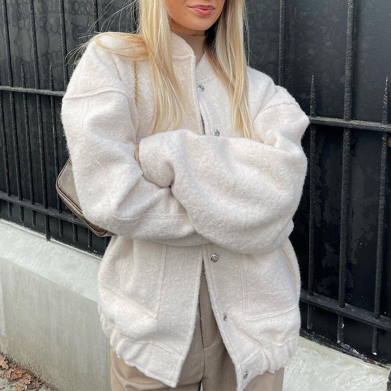 Dames élégante veste en laine oversized avec coupe décontractée et tissu texturé Chic und Stil