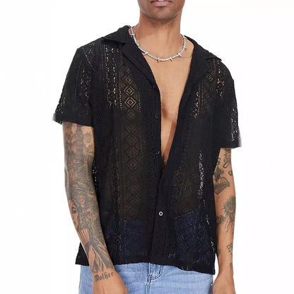 Chemise courte à manches courtes pour hommes avec motif en crochet structuré Chic und Stil