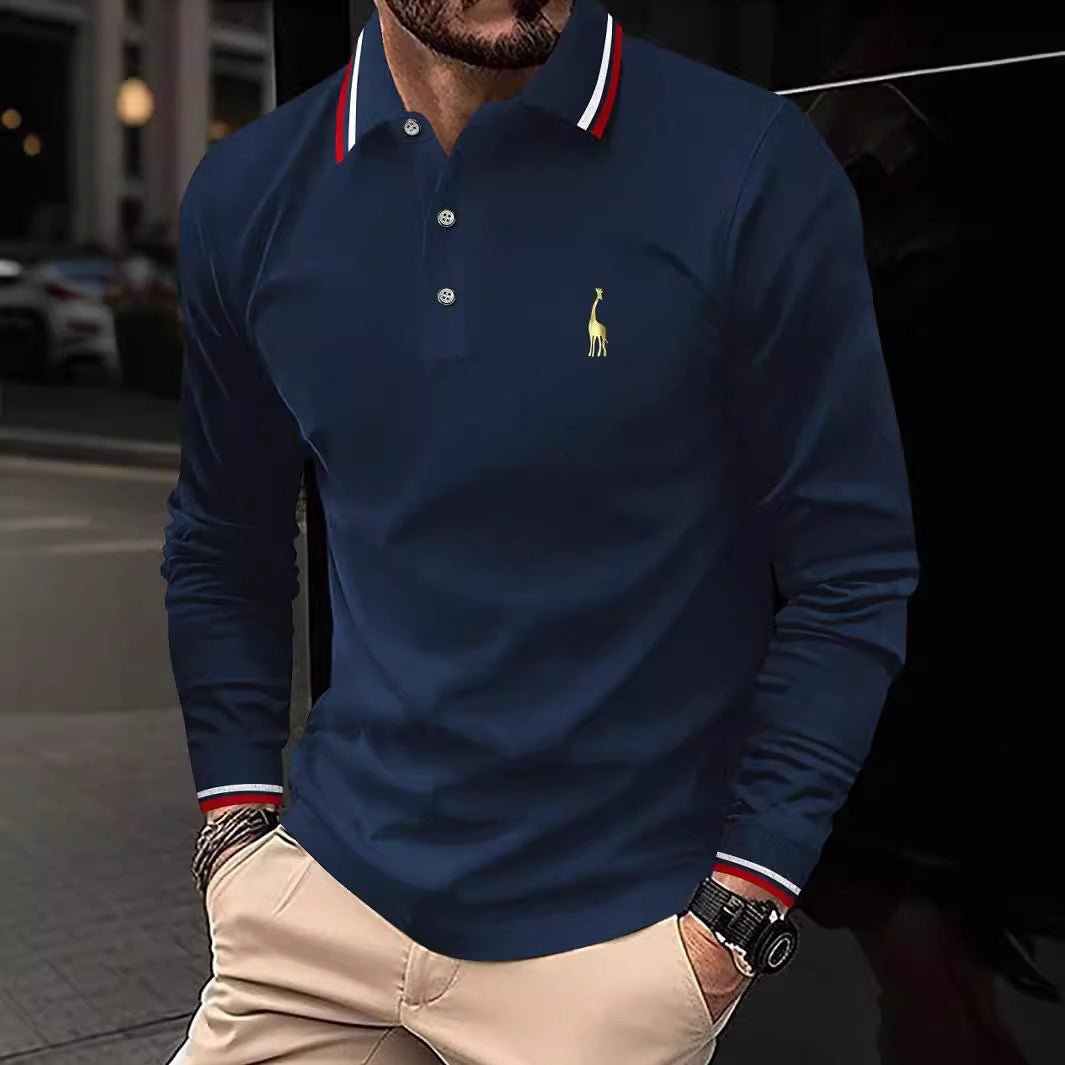 Chemise polo à manches longues pour hommes avec col sportif et poignets contrastés Chic und Stil