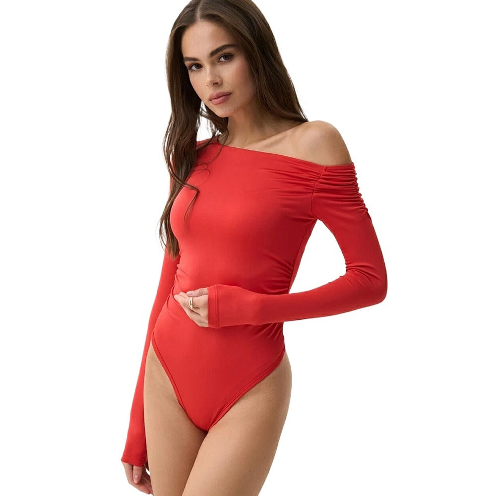 Dames Élégant Body à Manches Longues Volant Chic und Stil