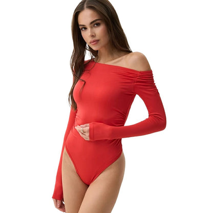 Dames Élégant Body à Manches Longues Volant Chic und Stil